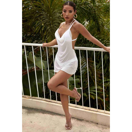 lal fashion Askılı Yumuşacık Tül Pareo Plaj Elbisesi Kimono Kaftan Beyaz