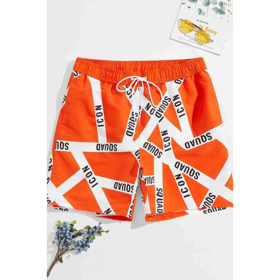 lal fashion Erkek Basic Standart Boy Baskılı Mayo Cepli Deniz Şortu Çok Renkli