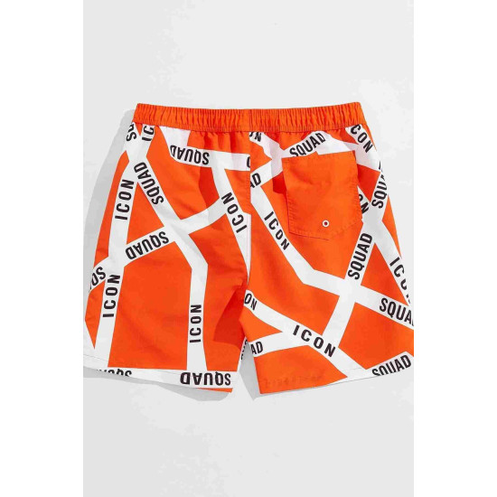 lal fashion Erkek Basic Standart Boy Baskılı Mayo Cepli Deniz Şortu Çok Renkli