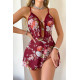Bordo Çiçek Desenli Askılı Mini Gecelik 15949