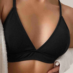 lal fashion Ayarlanabilir Askılı Üçgen Tasarım Bikini Üstü Siyah