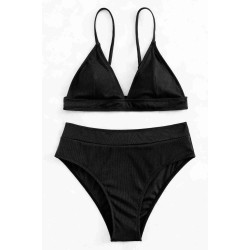 lal fashion Ayarlanabilir Askılı Üçgen Tasarım Bikini Üstü Siyah
