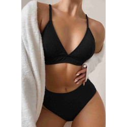 lal fashion Ayarlanabilir Askılı Üçgen Tasarım Yüksek Bel Bikini Takımı Siyah