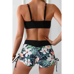 lal fashion Büzgü Ayarlı Baskılı Deniz Şortu Bikini Alt Siyah