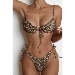 lal fashion Leopar Desenli Bağlamalı Tasarım Bikini Takımı Çok Renkli