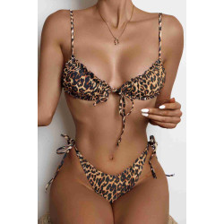 lal fashion Leopar Desenli Bağlamalı Tasarım Bikini Takımı Çok Renkli