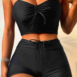 lal fashion Önden Ayarlı Büzgülü Deniz Şortu Siyah