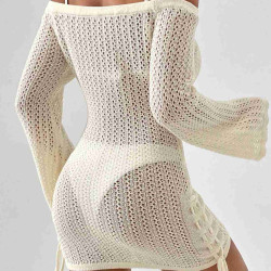 lal fashion Örme Yanlardan Büzgülü Uzun Kollu Plaj Elbisesi Pareo Krem lal fashion Örme Yanlardan Büzgülü Uzun Kollu Plaj Elbisesi Pareo Krem