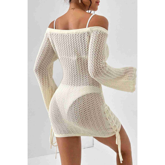 lal fashion Örme Yanlardan Büzgülü Uzun Kollu Plaj Elbisesi Pareo Krem lal fashion Örme Yanlardan Büzgülü Uzun Kollu Plaj Elbisesi Pareo Krem