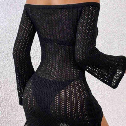 lal fashion Örme Yanlardan Büzgülü Uzun Kollu Plaj Elbisesi Pareo Siyah lal fashion Örme Yanlardan Büzgülü Uzun Kollu Plaj Elbisesi Pareo Siyah
