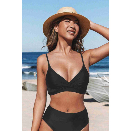 lal fashion Özel Tasarım Önden Çarpraz Bikini Üstü Siyah