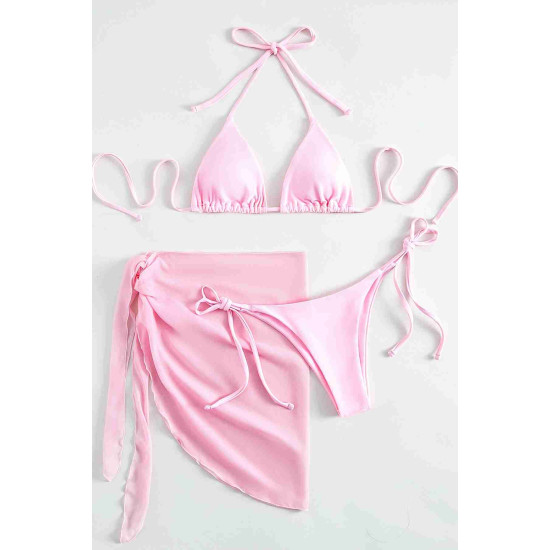 lal fashion Pareolu Bağlamalı 3'lü Bikini Takım Set (Çıkartılabilir Kaplı) Pembe lal fashion Pareolu Bağlamalı 3'lü Bikini Takım Set (Çıkartılabilir Kaplı) Pembe