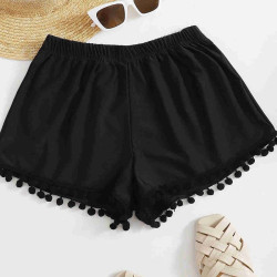 lal fashion Ponponlu Şık Deniz Şortu Siyah