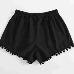 lal fashion Ponponlu Şık Deniz Şortu Siyah