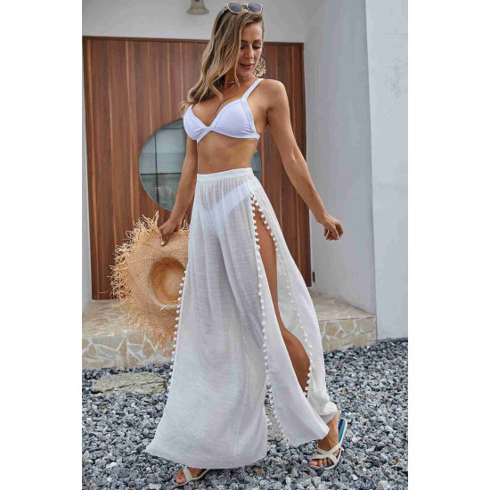 lal fashion Ponponlu Yırtmaç Detaylı Plaj Pantolonu Pareo Beyaz lal fashion Ponponlu Yırtmaç Detaylı Plaj Pantolonu Pareo Beyaz