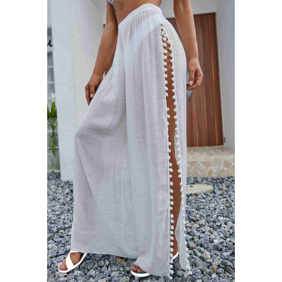 lal fashion Ponponlu Yırtmaç Detaylı Plaj Pantolonu Pareo Beyaz lal fashion Ponponlu Yırtmaç Detaylı Plaj Pantolonu Pareo Beyaz