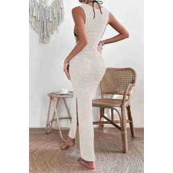 lal fashion Şık Örme Yırtmaçlı Pareo Plaj Elbisesi Kimono Krem