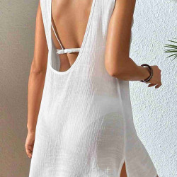 lal fashion Sırt Dekolteli Yırtmaçlı Pareo Plaj Elbisesi Beyaz lal fashion Sırt Dekolteli Yırtmaçlı Pareo Plaj Elbisesi Beyaz