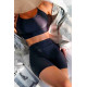 lal fashion Sırtı Çapraz Şık Tankini Bikini Üstü Siyah