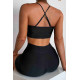 lal fashion Sırtı Çapraz Şık Tankini Bikini Üstü Siyah