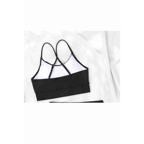 lal fashion Sırtı Çapraz Şık Tankini Bikini Üstü Siyah