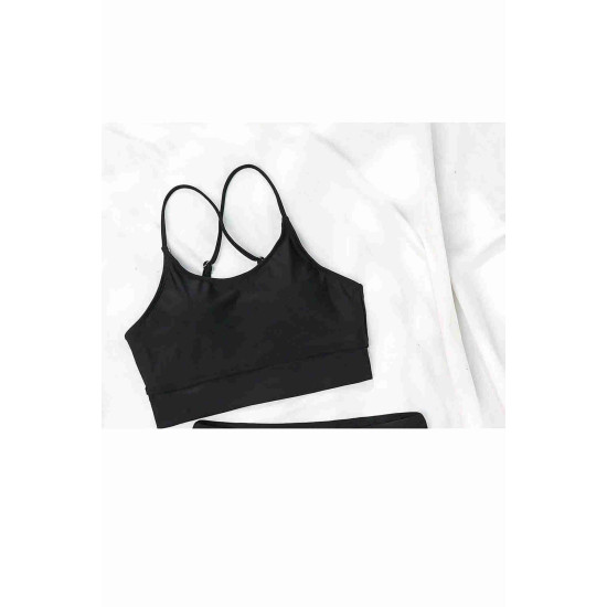 lal fashion Sırtı Çapraz Şık Tankini Bikini Üstü Siyah