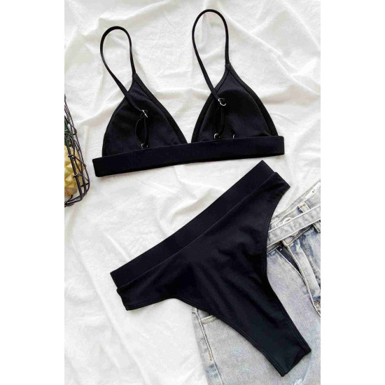 lal fashion Üçgen Kesim Siyah Bikini Üstü Siyah
