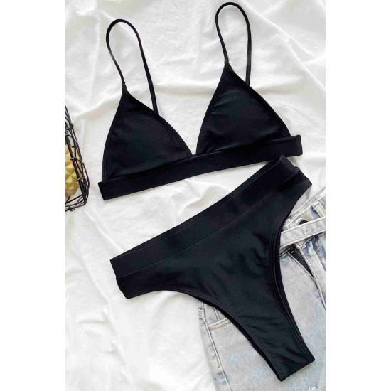 lal fashion Üçgen Kesim Siyah Bikini Üstü Siyah