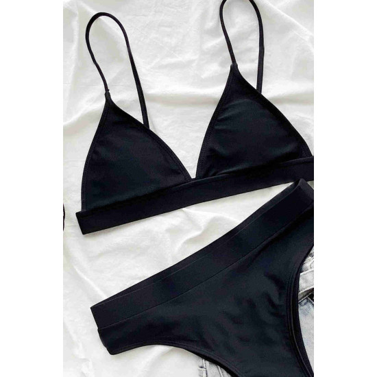 lal fashion Üçgen Kesim Siyah Bikini Üstü Siyah