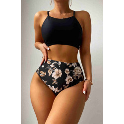 lal fashion Yüksek Bel Baskılı Bikini Altı Siyah