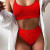 lal fashion Yüksek Bel Fitilli Kumaş Tankini Bikini Takım Kırmızı