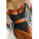 lal fashion Yüksek Bel Özel Kumaş Tankini Bikini Takım Siyah
