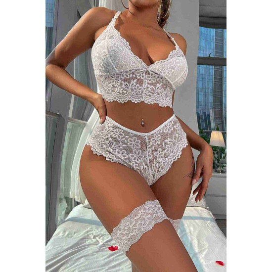 lal fashion Bacak Aksesuarlı Sütyen Külot Takım Beyaz