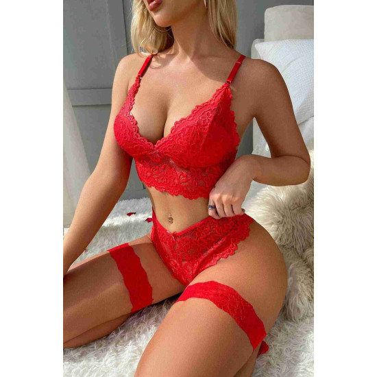 lal fashion Bacak Aksesuarlı Sütyen Külot Takım Kırmızı lal fashion Bacak Aksesuarlı Sütyen Külot Takım Kırmızı