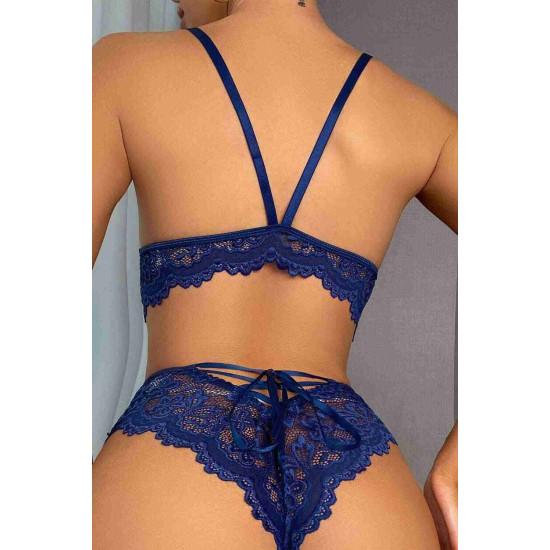 lal fashion Bacak Aksesuarlı Sütyen Külot Takım Lacivert