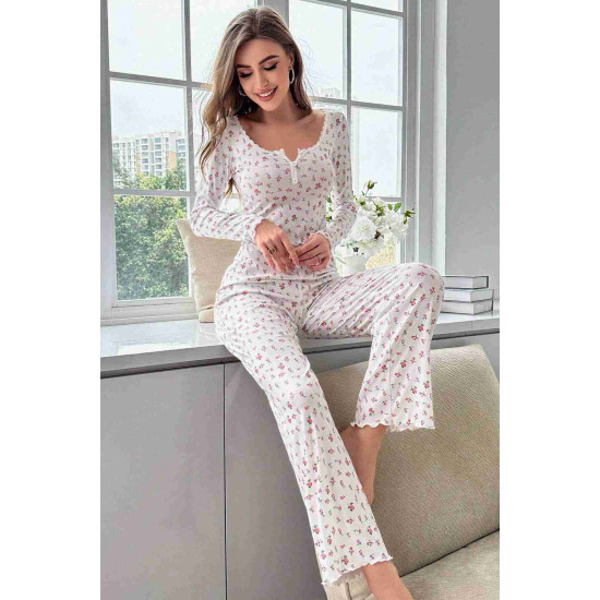 lal fashion Çiçek Desenli Uzun Kollu Pijama Takımı Beyaz lal fashion Çiçek Desenli Uzun Kollu Pijama Takımı Beyaz