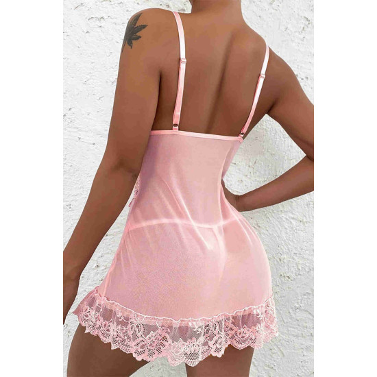 lal fashion Dantel Gecelik Babydoll İç giyim Pembe