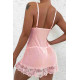 lal fashion Dantel Gecelik Babydoll İç giyim Pembe