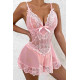 lal fashion Dantel Gecelik Babydoll İç giyim Pembe