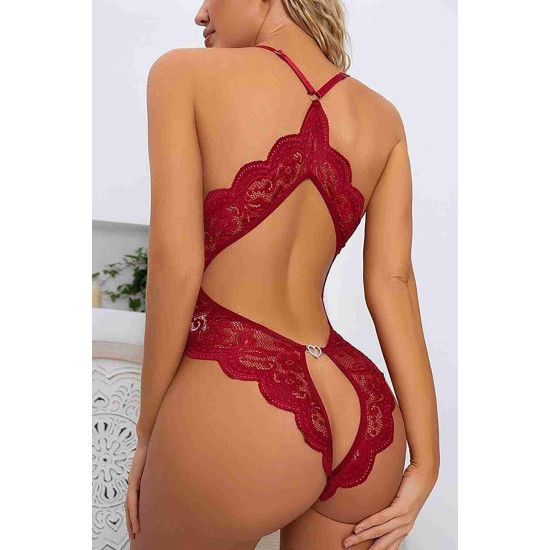 lal fashion Dantel Özel Bölgesi Açık Sırt Aksesuarlı Fantezi iç Giyim Kırmızı