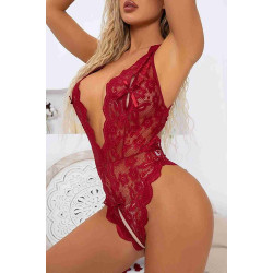 lal fashion Dantel Özel Bölgesi Açık Sırt Aksesuarlı Fantezi iç Giyim Kırmızı