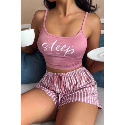 lal fashion Askılı Sleep Basklı Sortlu Pijama Takımı Çok Renkli