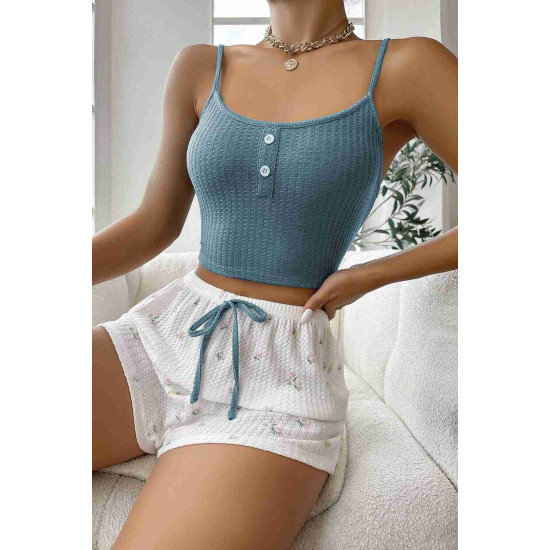 lal fashion Askılı Şortlu Pijama Takımı Çok Renkli