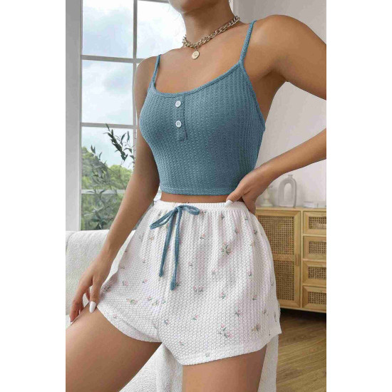 lal fashion Askılı Şortlu Pijama Takımı Çok Renkli