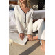 lal fashion Özel Örme Kumaş Düğmeli Uzun Kollu Pijama Takımı Beyaz