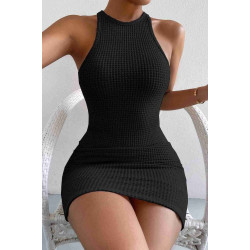 lal fashion Vücuda Oturan Diz Üstü Mini Örme Elbise Siyah